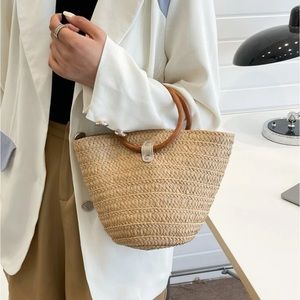 Minimalist Ring Handle Straw Bag | SHEIN | Khaki